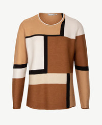 Rabe - Pullover - ronde hals - Beige, donker camel, zwart en off-white