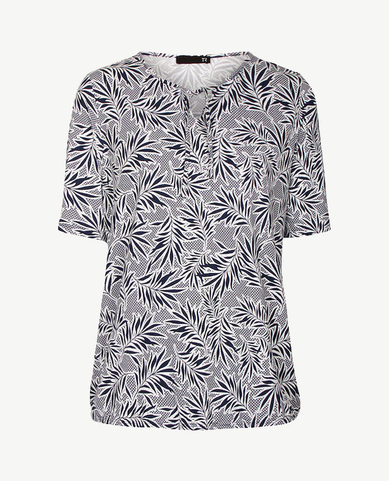 Rabe - Blouson/Top - ronde hals - Blad marineblauw en wit