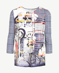Rabe - Blousontop - ronde hals - Pied de coq met dessin