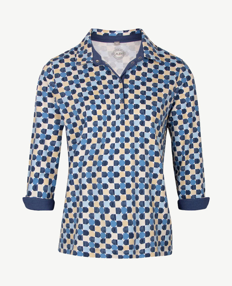 Rabe - Polo in katoen - Dessin blauwen, beige en wit