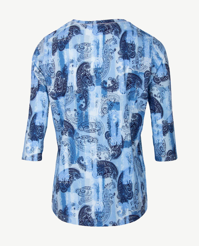 Rabe - Top - ronde hals - Paisley dessin blauwen met wit