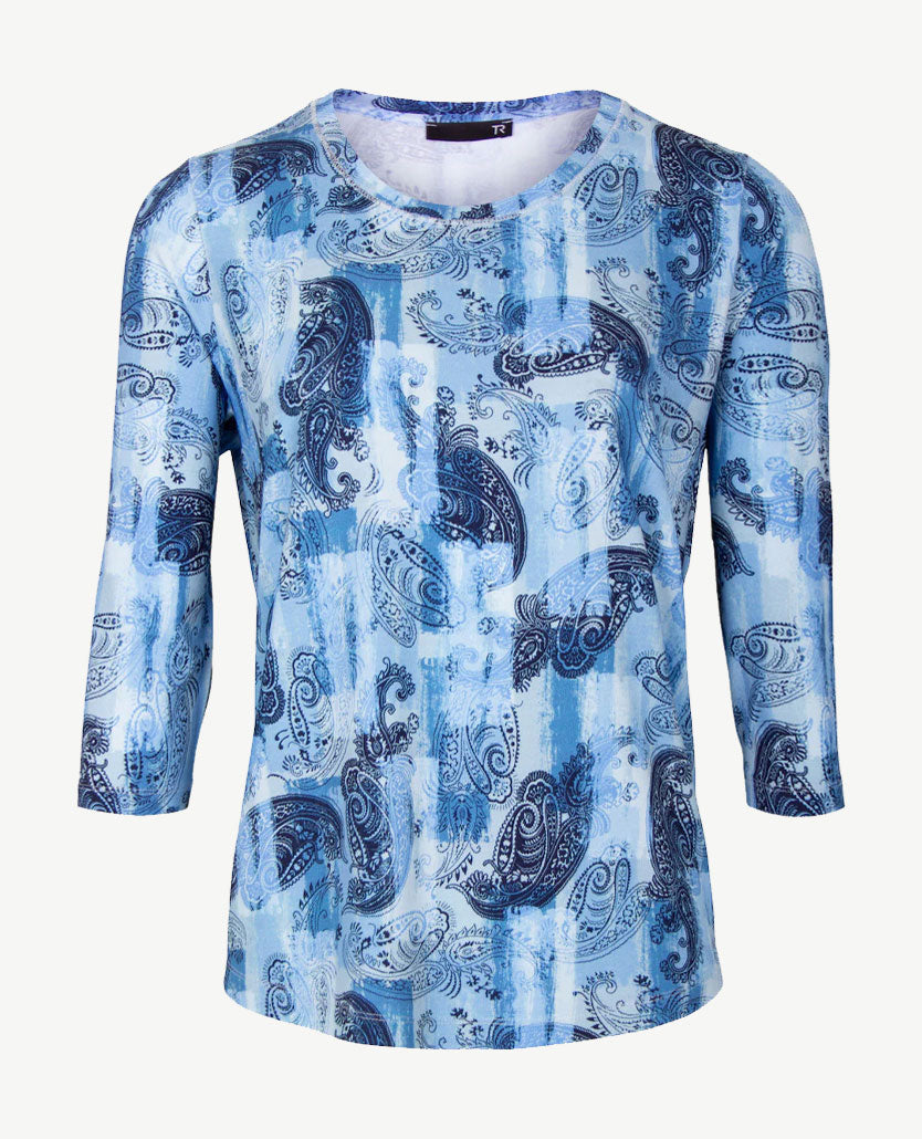Rabe - Top - ronde hals - Paisley dessin blauwen met wit