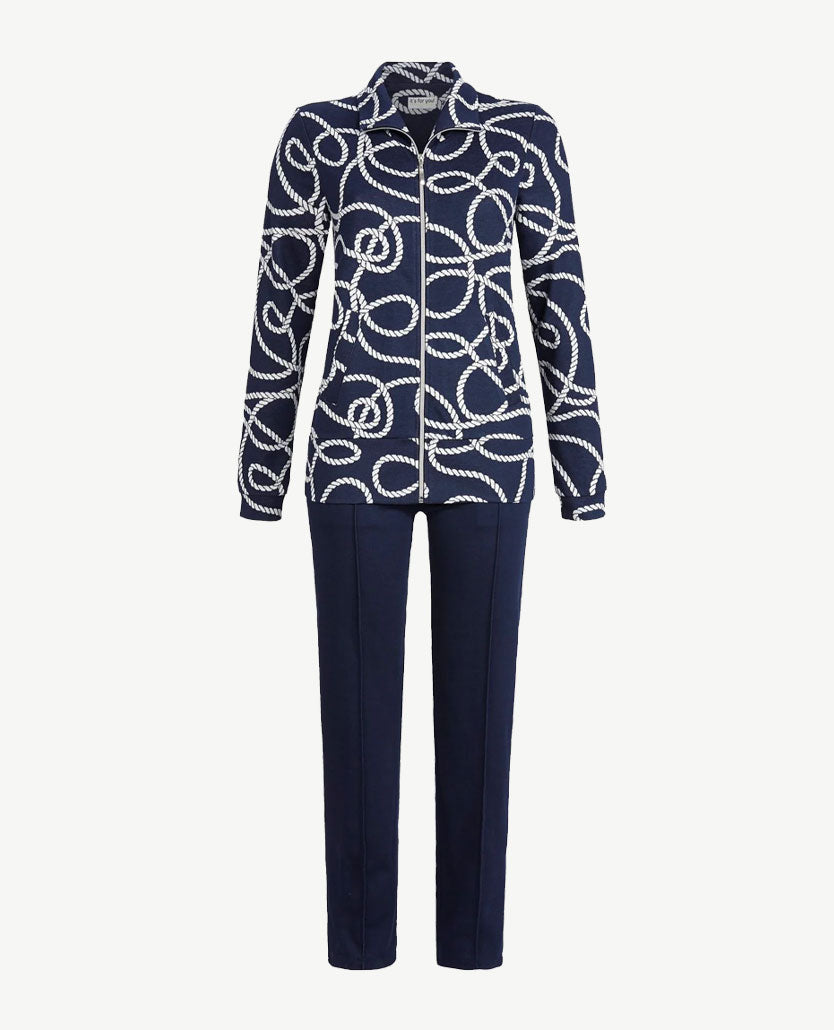 Ringella - Huis-loungepak met rits - Navy met wit