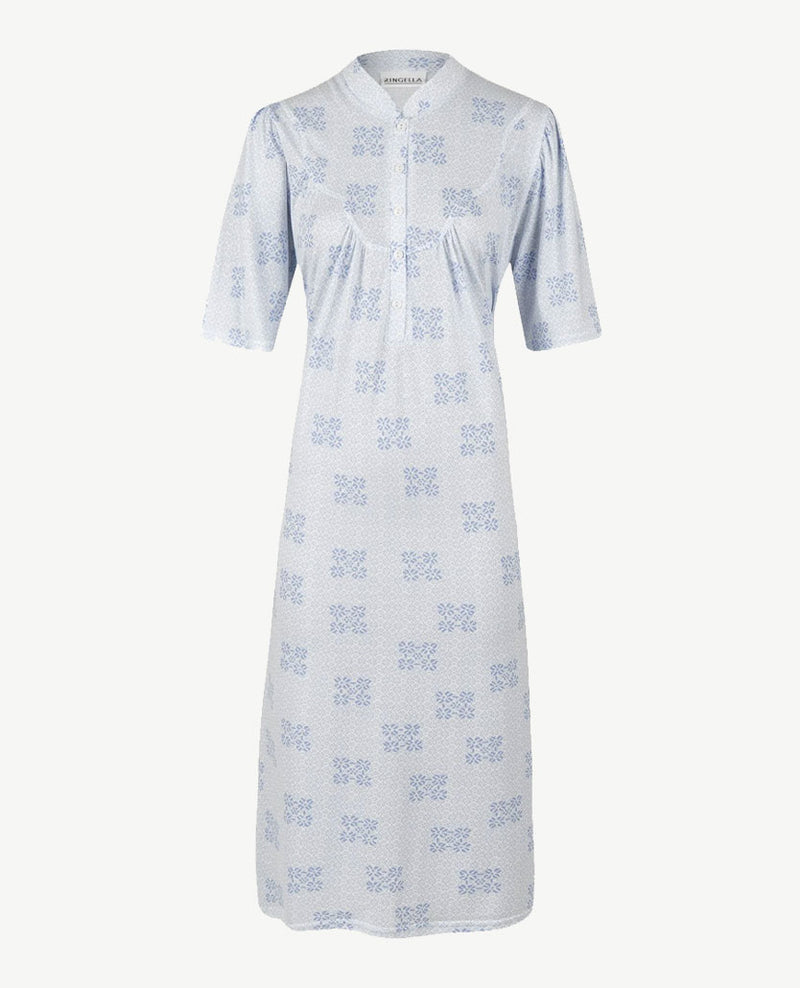 Ringella - Klassiek nachthemd met knoopjes en boordje - Blauwen/wit