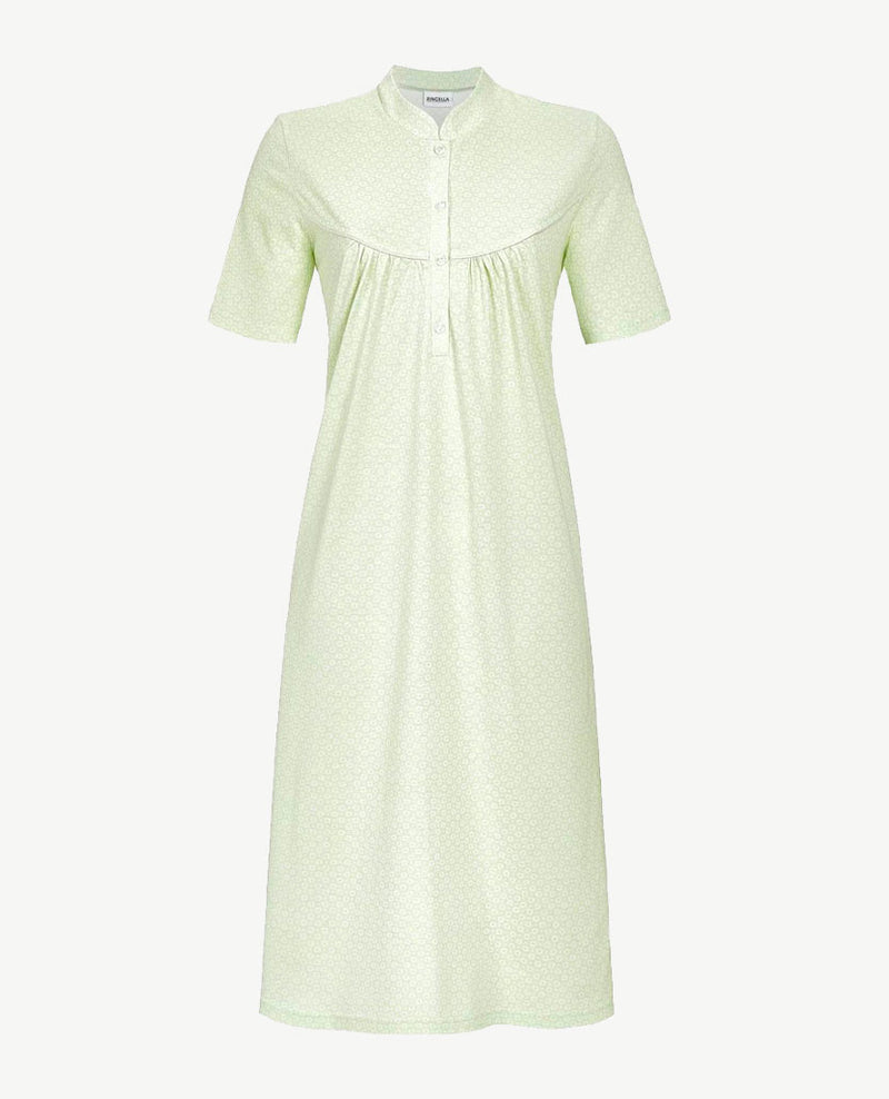Ringella - Klassiek nachthemd met knoopsluiting - Pastel groen met wit