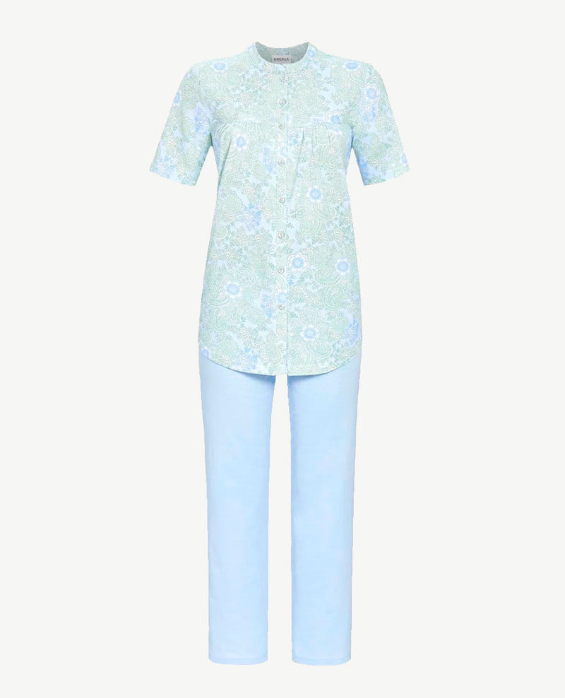 Ringella - Klassieke pyjama - Doorknoop - Paisley dessin blue en groen