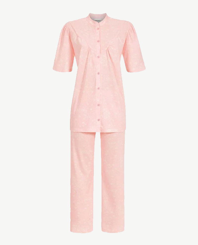 Ringella - Klassieke pyjama - doorknoop met boordje - 7/8 broek - Dessin roze