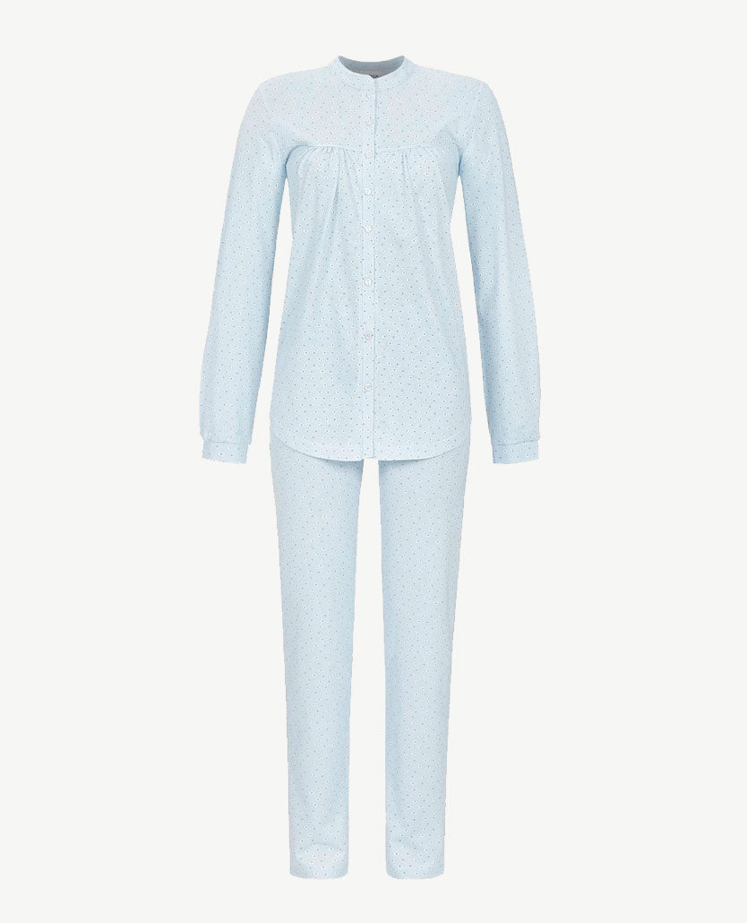 Ringella - Klassieke pyjama - doorknoop met boordje - Bloemetje blue