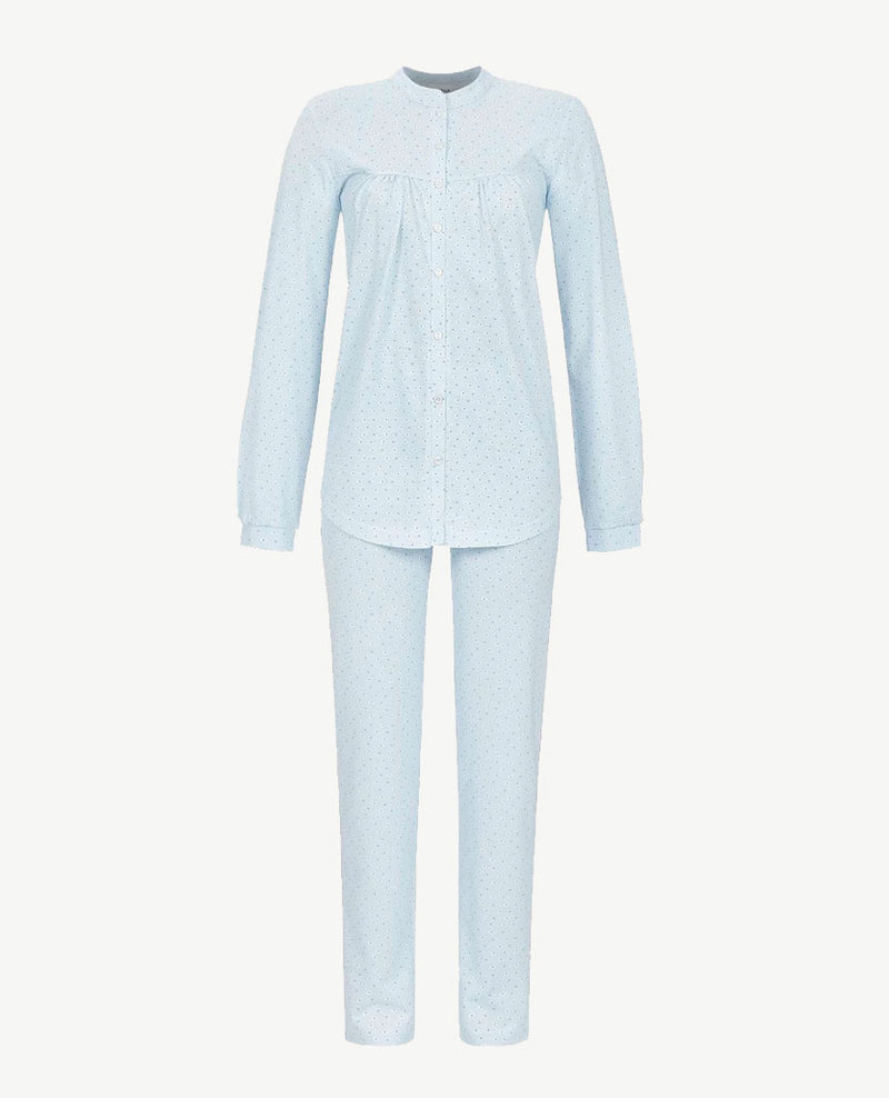 Ringella - Klassieke pyjama - doorknoop met boordje - Bloemetje blue