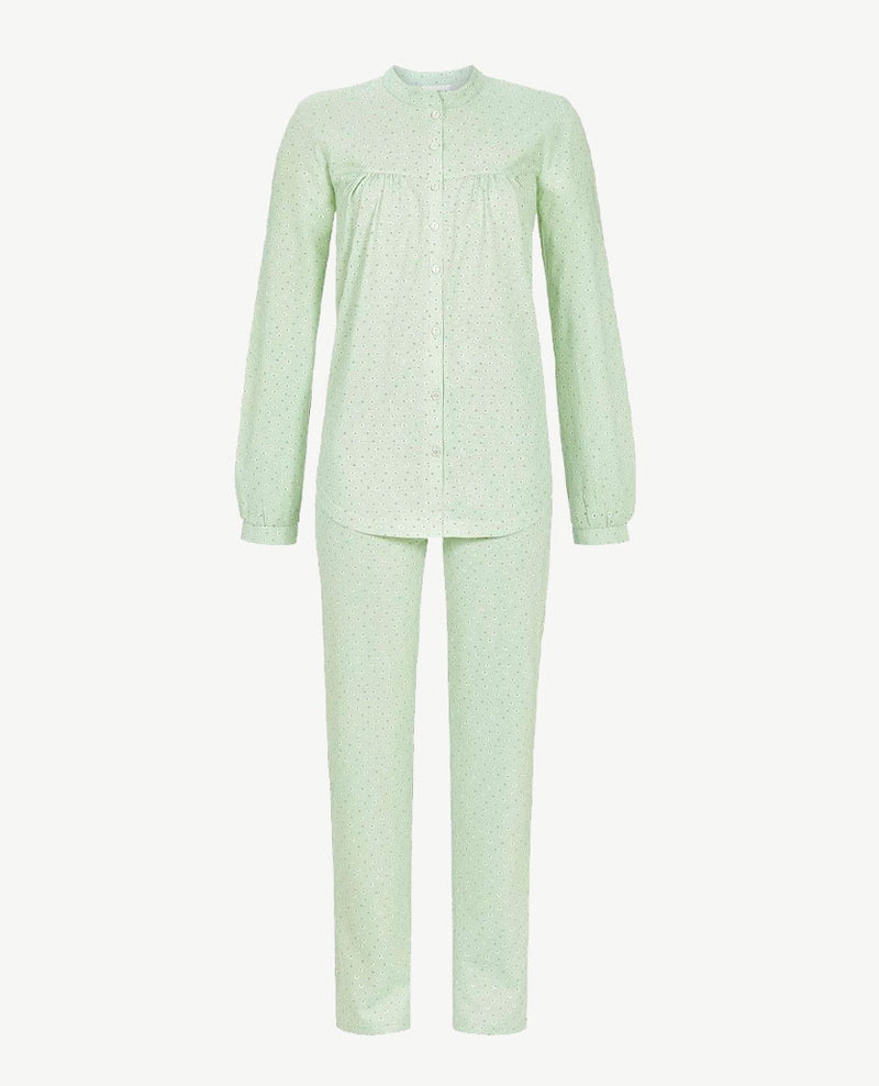 Ringella - Klassieke pyjama - doorknoop met boordje - Bloemetje groen