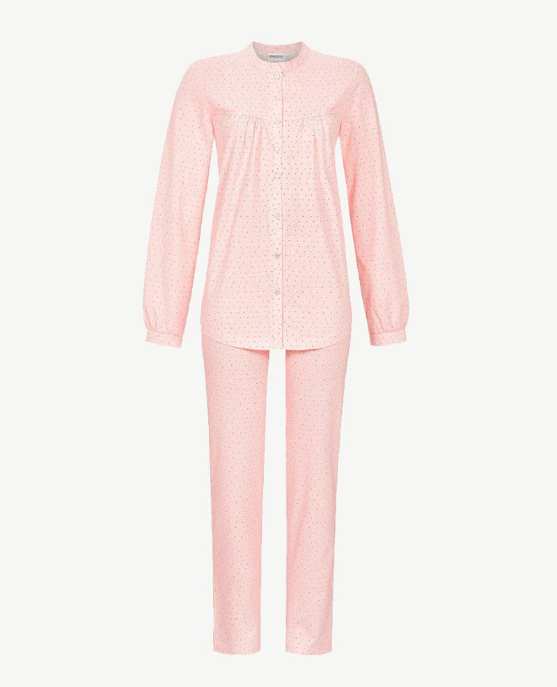 Ringella - Klassieke pyjama - doorknoop met boordje - Bloemetje met roze