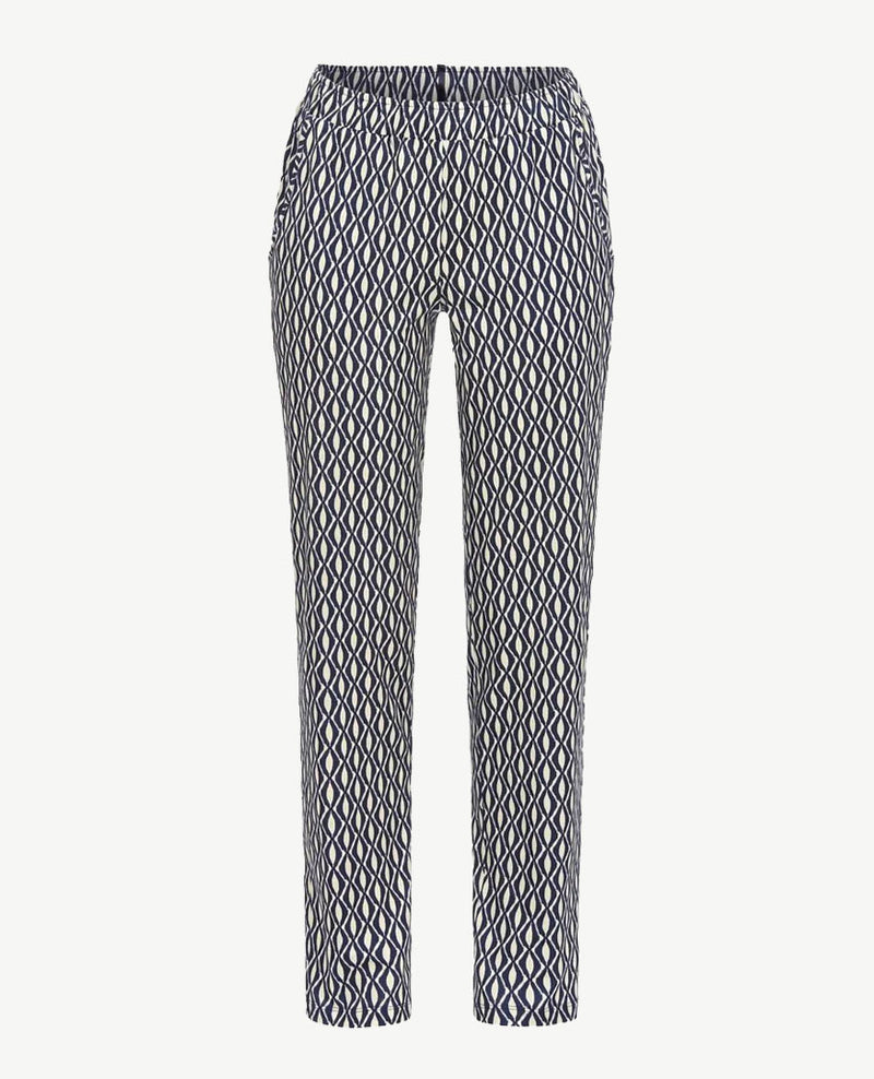 Ringella - Lounge-pyjama - Ronde hals en wijde broek - Blauw met dessin beige
