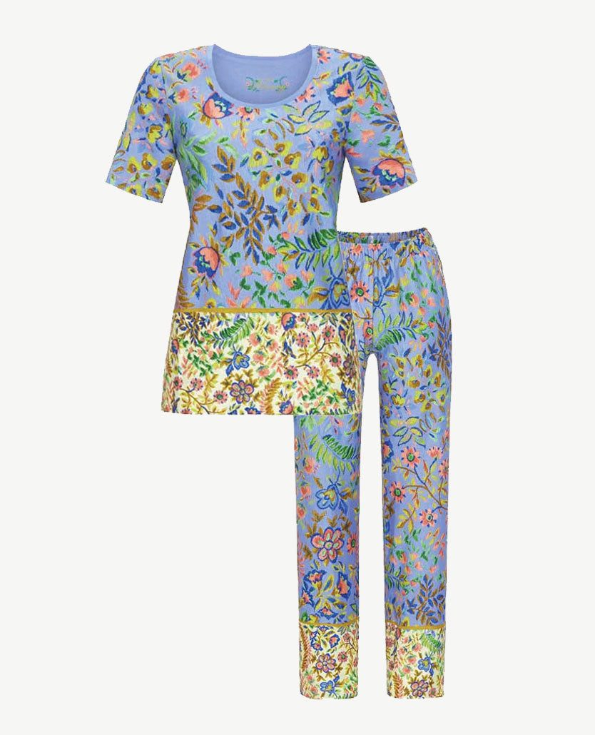 Ringella - Lounge-pyjama - Ronde hals en wijde broek - Bleu met pastellen