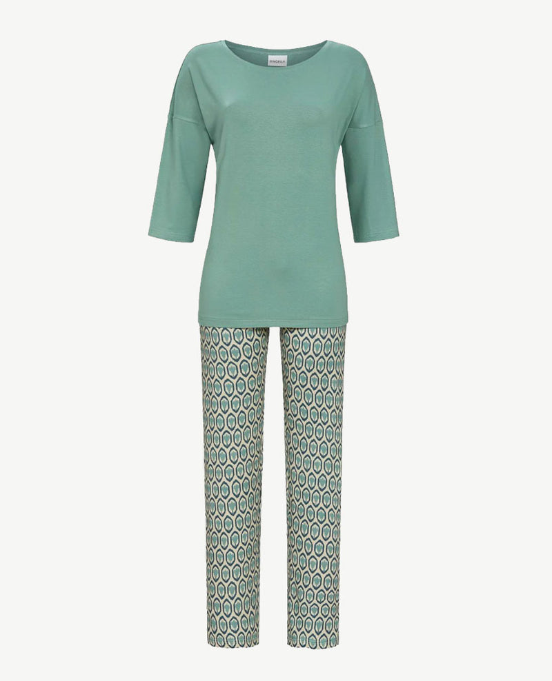 Ringella - Lounge-pyjama - ronde hals en wijde broek - Blauw, groen en beige