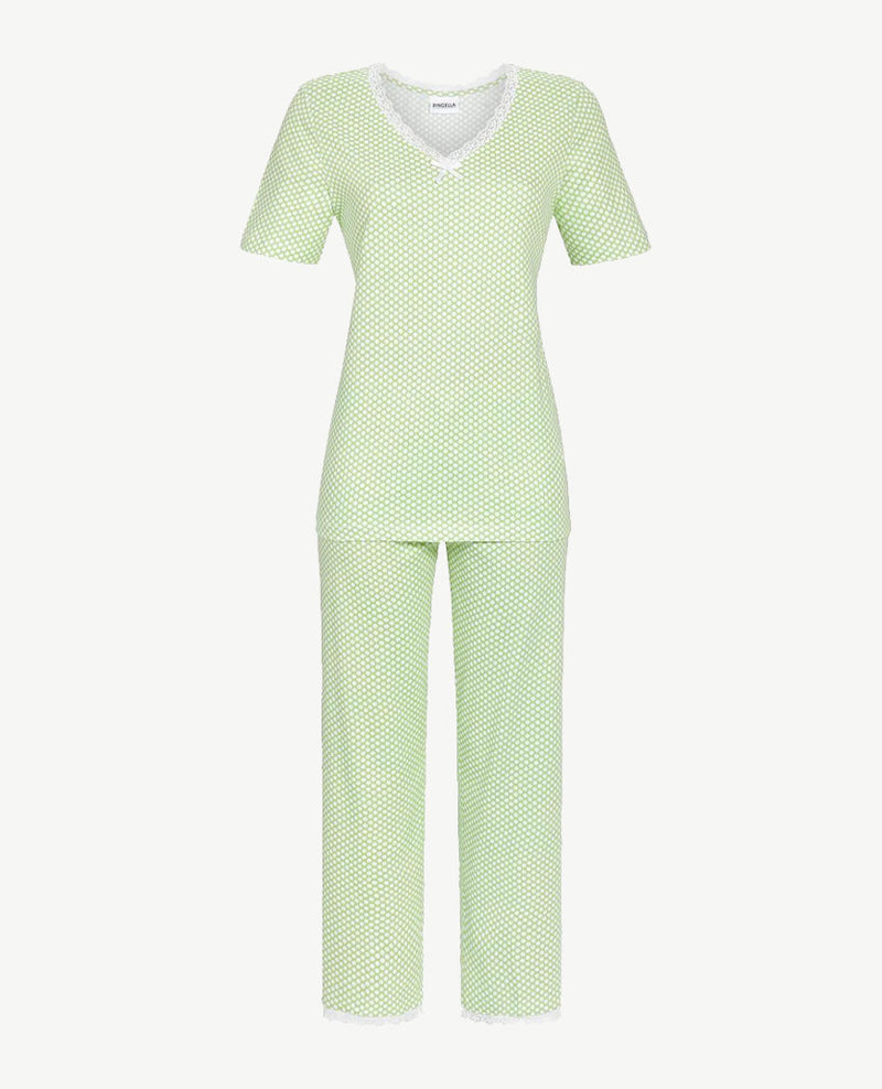 Ringella - Lounge/Pyjama v-hals - 7/8 broek - Nopje wit en groen