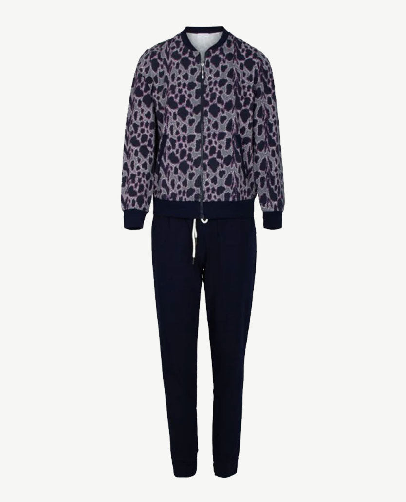 Ringella - Lounge/huispak met rits - Dessin navy/wit/roze