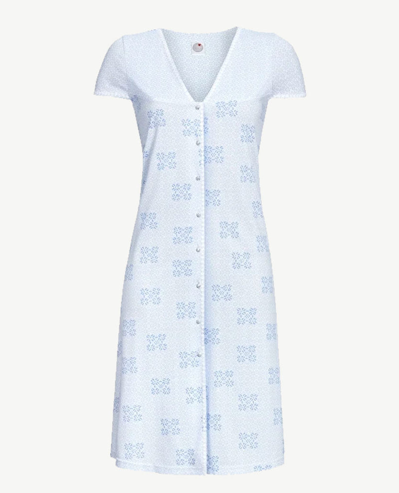 Ringella - Nachthemd doorknoop en v-halsje - Dessin wit/blue