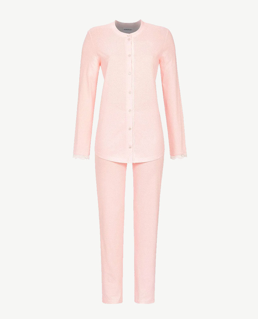 Ringella - Pyjama-lounge - doorknoop - Roze met wit en kantje