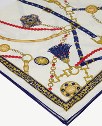 Shawl - 'Hermes' - Ecru met blauw, beige en rood