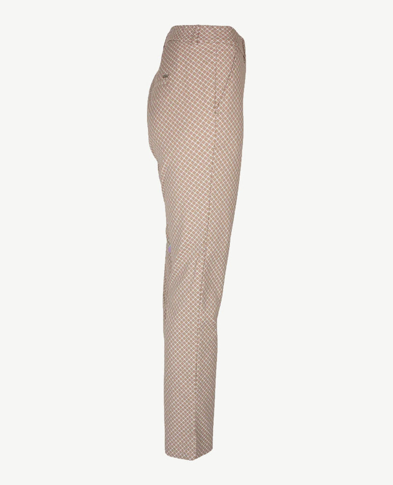 Toni - Elastiek rondom - Jenny Business - Dessin carré beige met wit