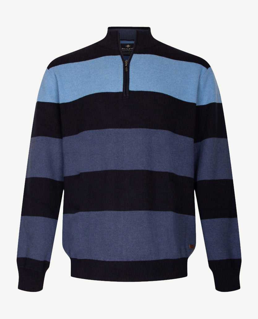 Baileys - Polo met rits - Gebreid - Streep - Navy, blue en jeansblauw