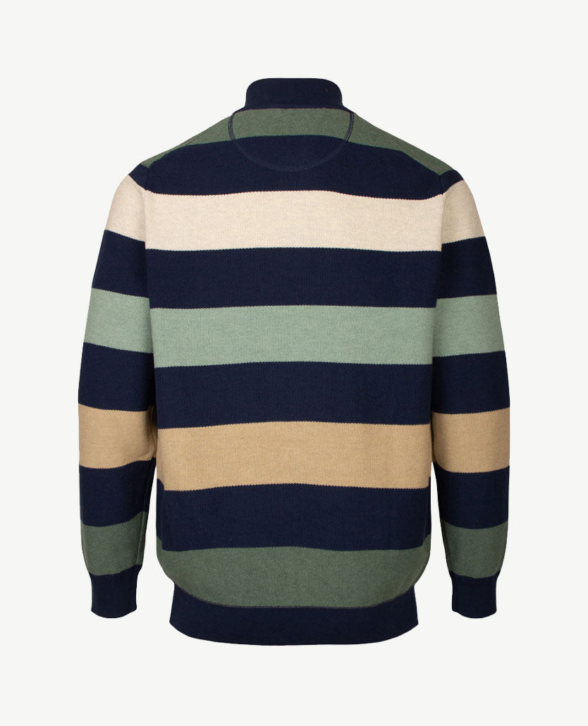 Baileys - Polo met rits - Gebreid - Streep - Navy, beige, camel en groen