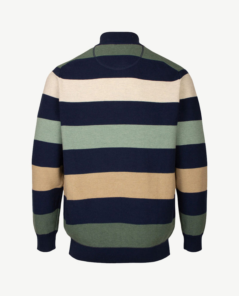 Baileys - Polo met rits - Gebreid - Streep - Navy, beige, camel en groen