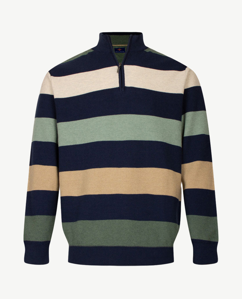 Baileys - Polo met rits - Gebreid - Streep - Navy, beige, camel en groen
