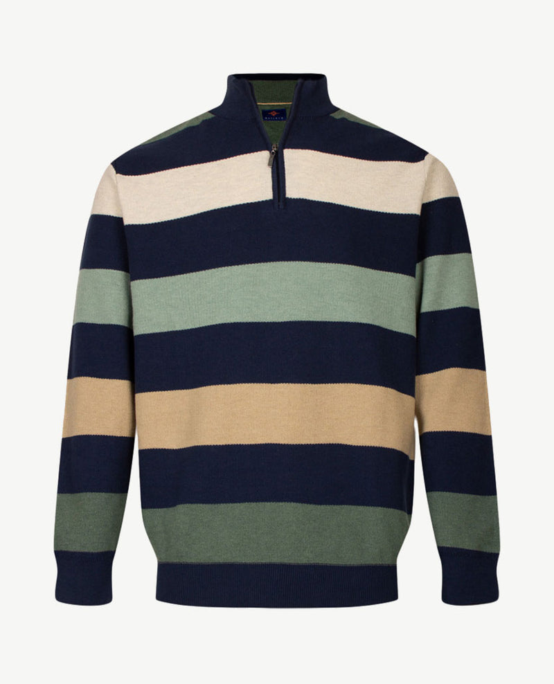 Baileys - Polo met rits - Gebreid - Streep - Navy, beige, camel en groen