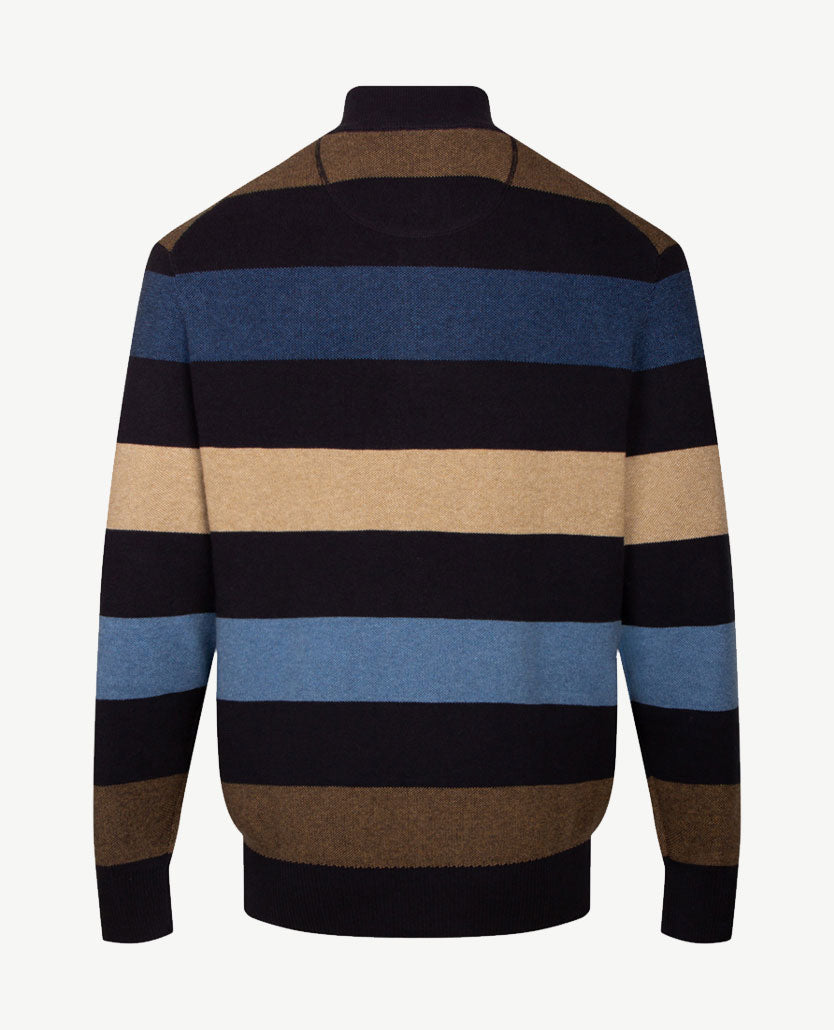 Baileys - Polo met rits - Gebreid - Streep - Navy, beige, camel en blauwen