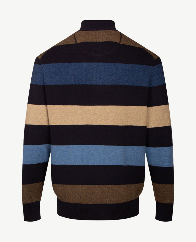 Baileys - Polo met rits - Gebreid - Streep - Navy, beige, camel en blauwen