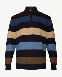 Baileys - Polo met rits - Gebreid - Streep - Navy, beige, camel en blauwen