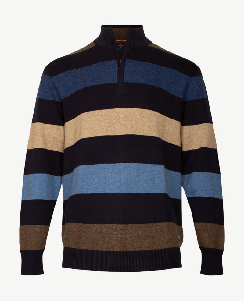 Baileys - Polo met rits - Gebreid - Streep - Navy, beige, camel en blauwen