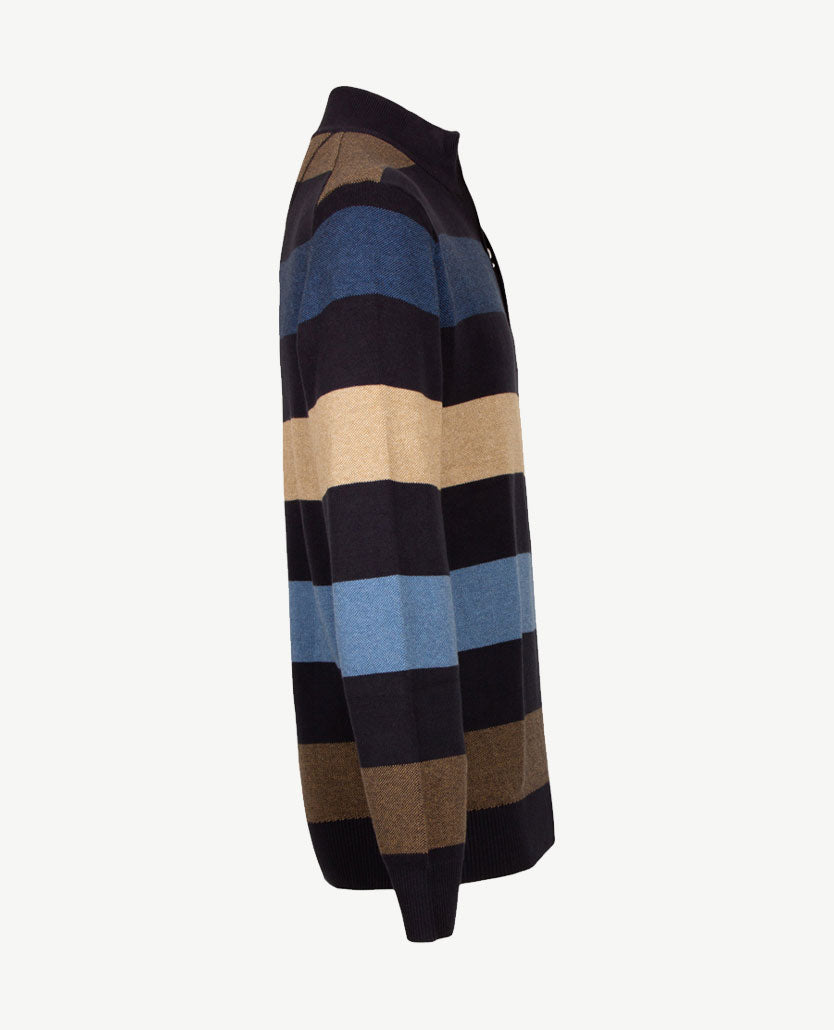 Baileys - Polo met rits - Gebreid - Streep - Navy, beige, camel en blauwen