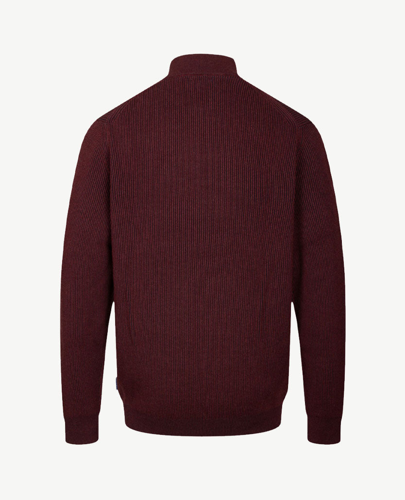 Baileys - Polo met rits - Ribbel gebreid - Two tone - Donkerrood met navy