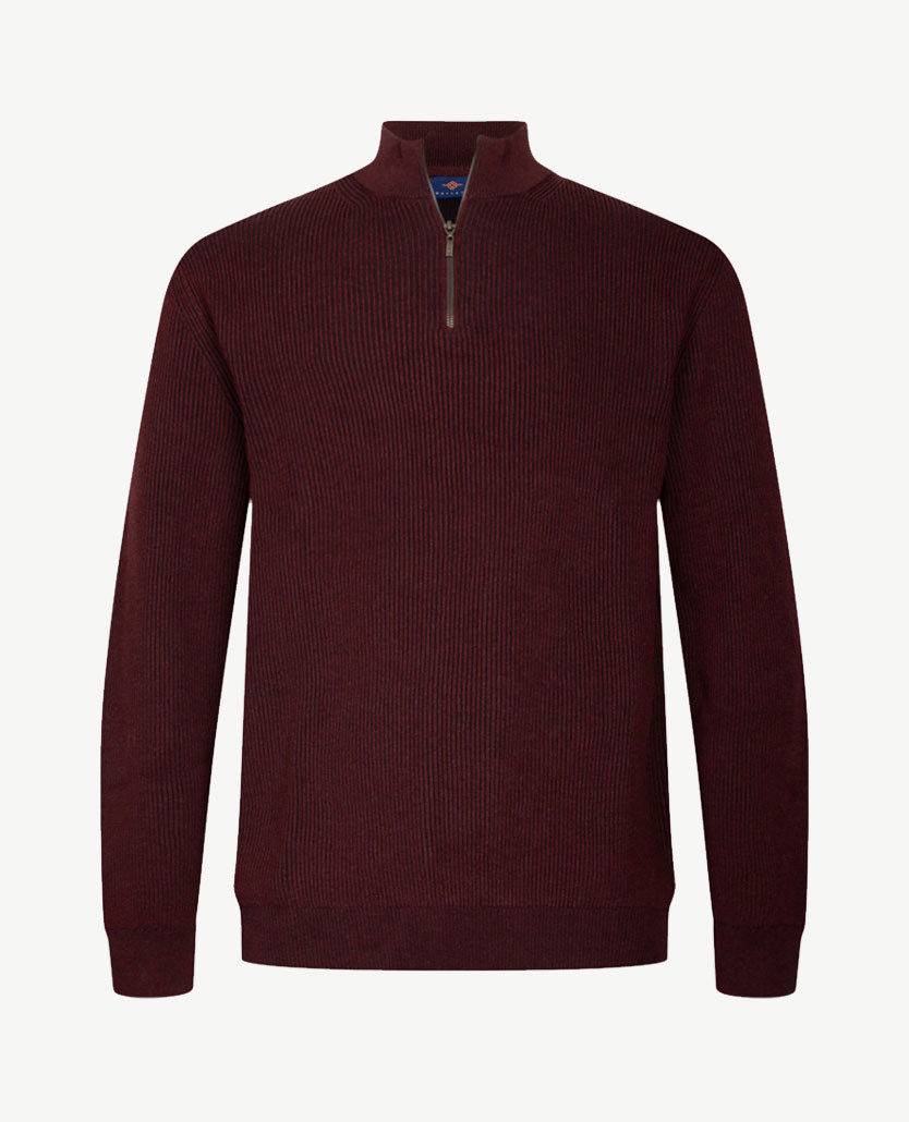 Baileys - Polo met rits - Ribbel gebreid - Two tone - Donkerrood met navy