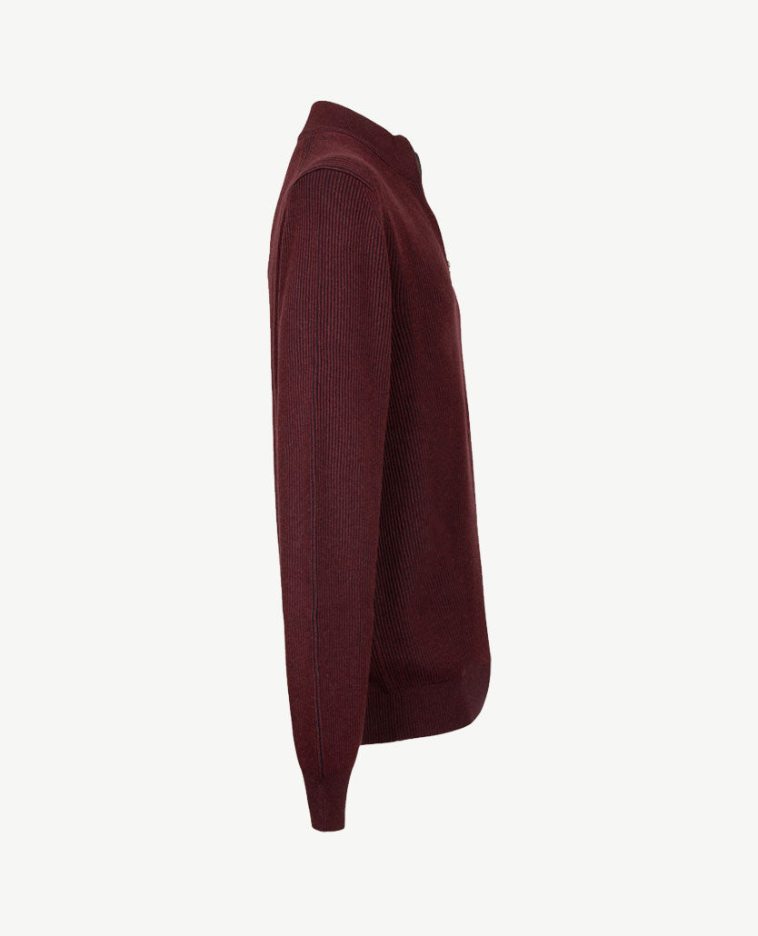 Baileys - Polo met rits - Ribbel gebreid - Two tone - Donkerrood met navy