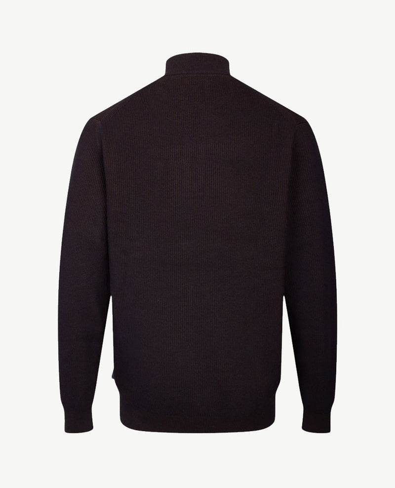 Baileys - Polo met rits - Ribbel gebreid - Two tone - Navy met cognac