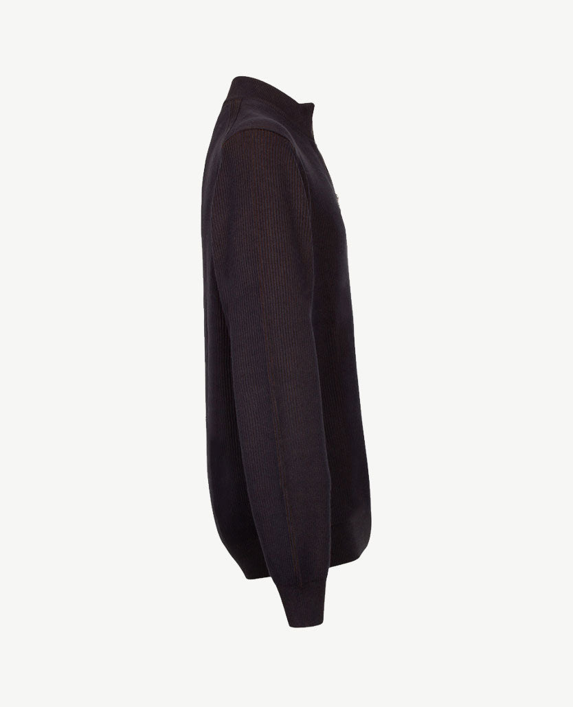 Baileys - Polo met rits - Ribbel gebreid - Two tone - Navy met cognac