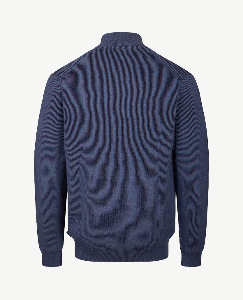 Baileys - Polo met rits - Ribbel gebreid - Two tone - Blauw met navy