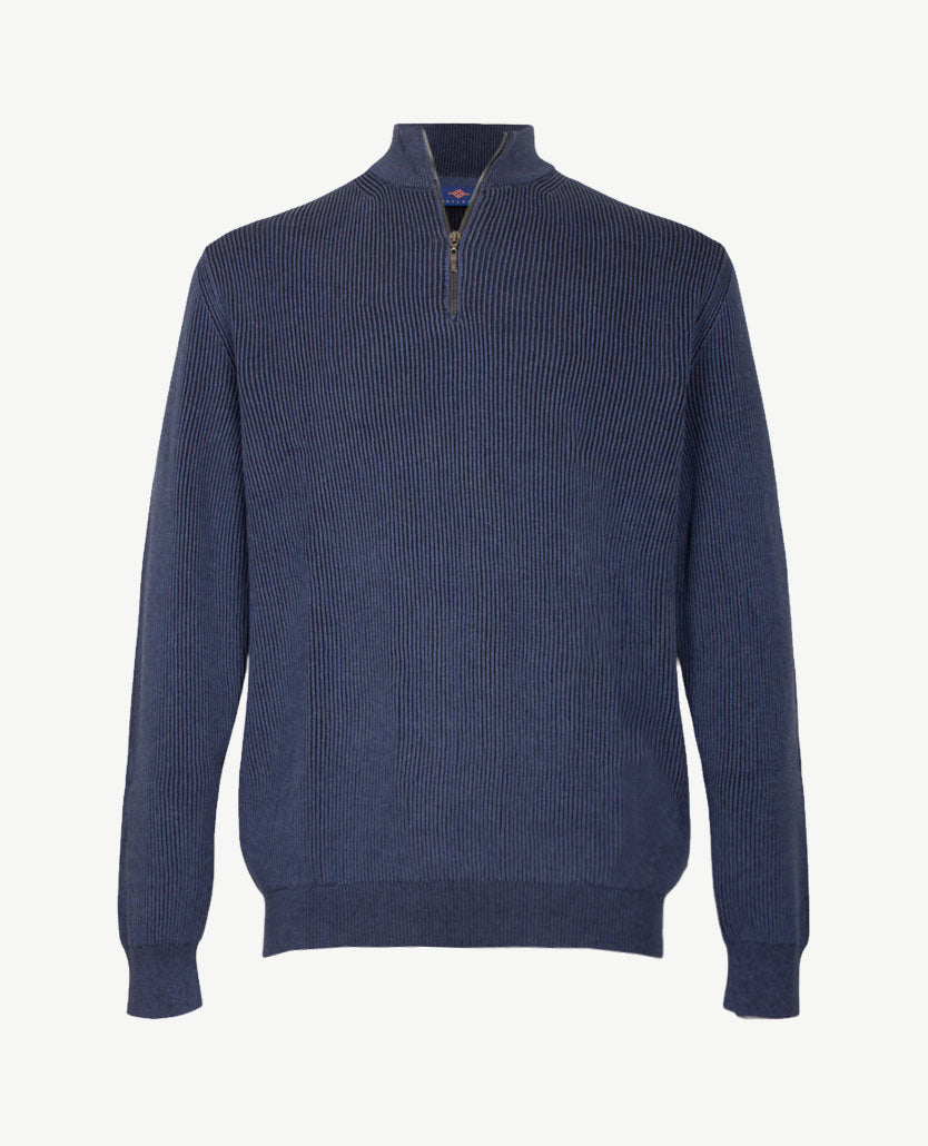 Baileys - Polo met rits - Ribbel gebreid - Two tone - Blauw met navy