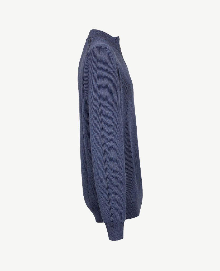 Baileys - Polo met rits - Ribbel gebreid - Two tone - Blauw met navy