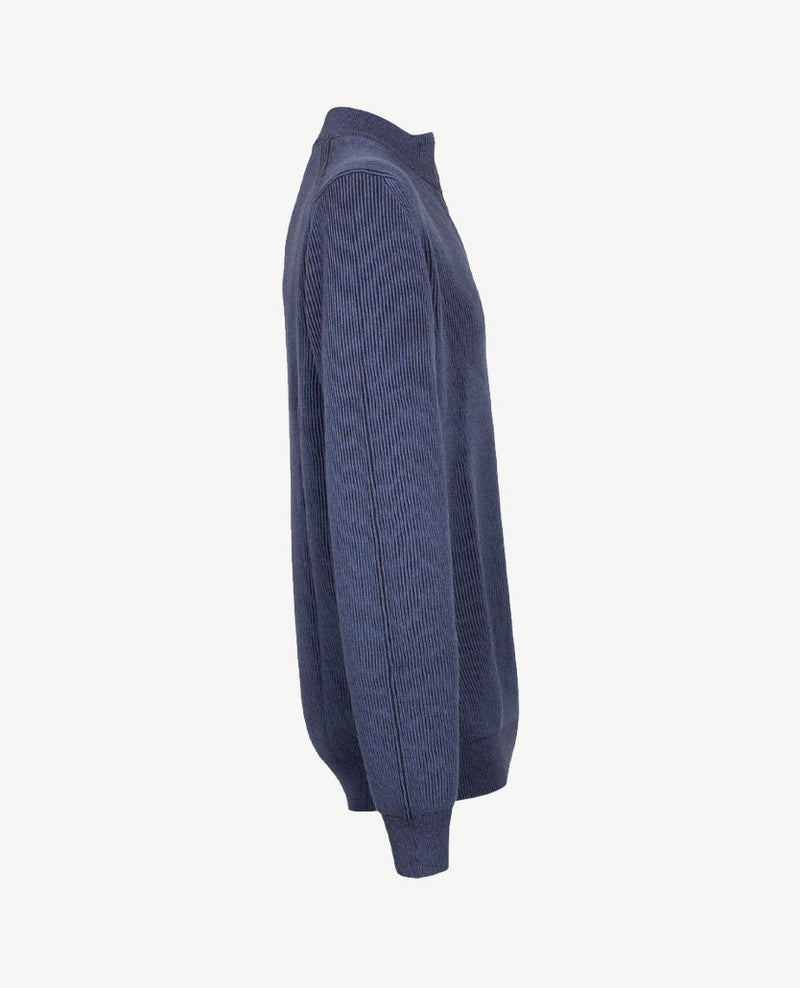 Baileys - Polo met rits - Ribbel gebreid - Two tone - Blauw met navy