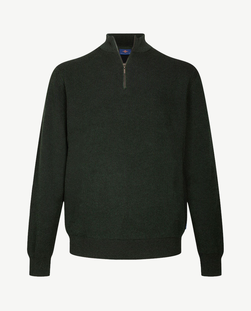 Baileys - Polo met rits - Ribbel gebreid - Two tone - Groen met navy