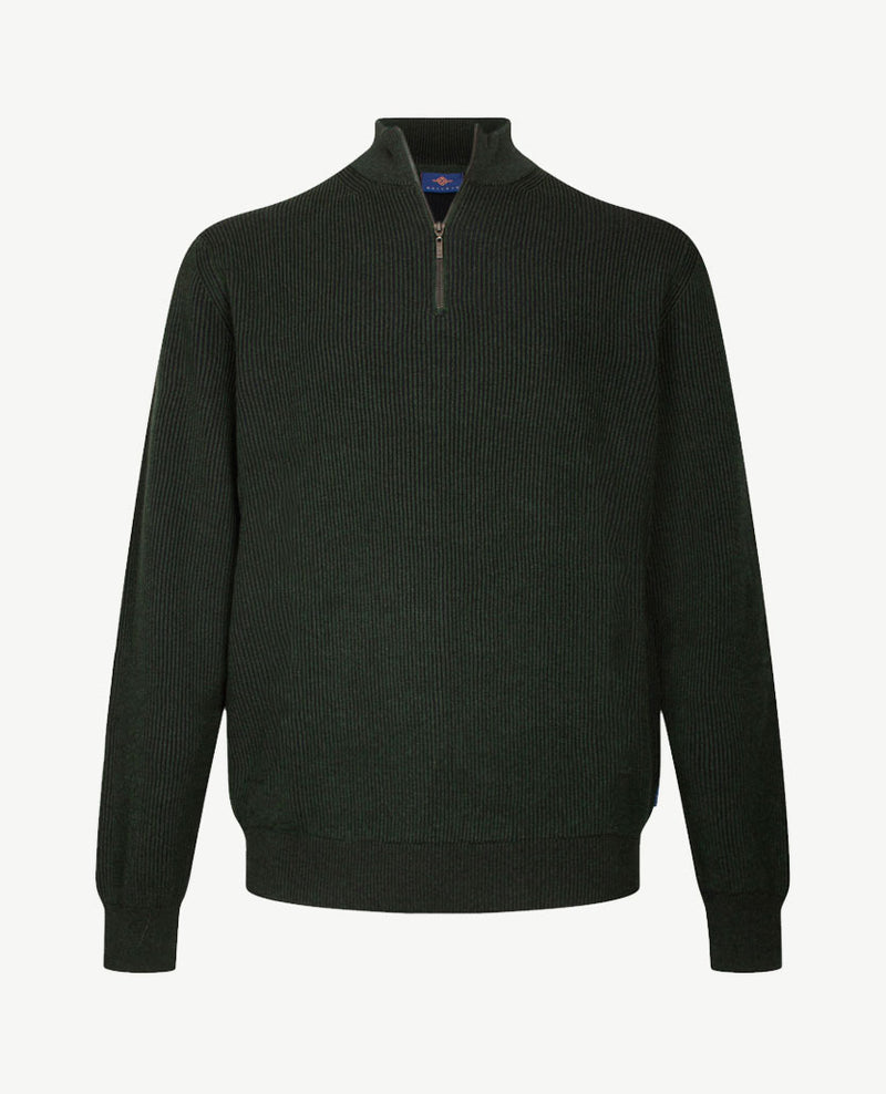 Baileys - Polo met rits - Ribbel gebreid - Two tone - Groen met navy