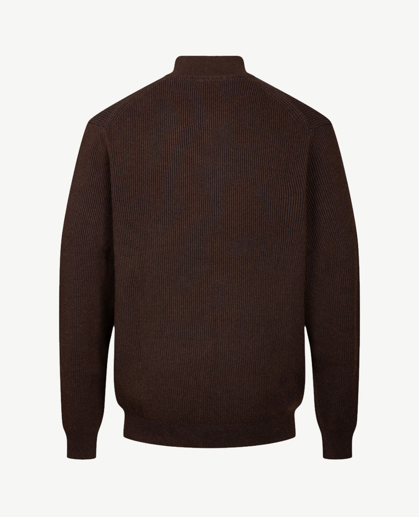 Baileys - Polo met rits - Ribbel gebreid - Two tone - Choco met navy