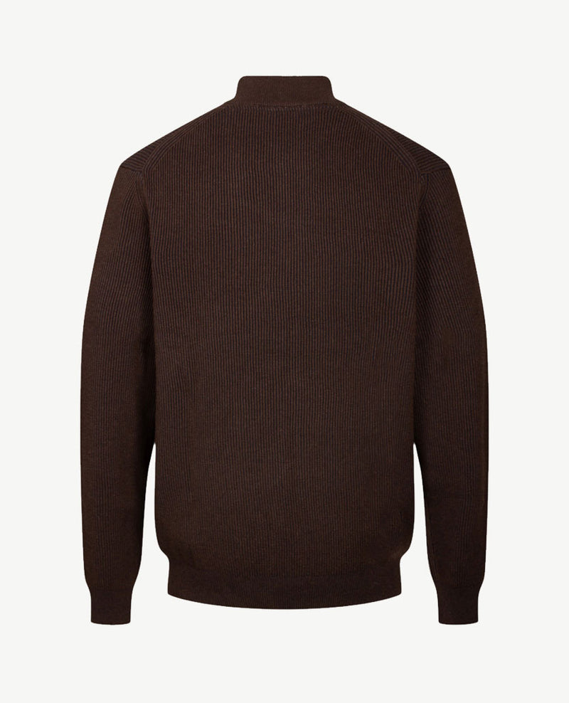Baileys - Polo met rits - Ribbel gebreid - Two tone - Choco met navy