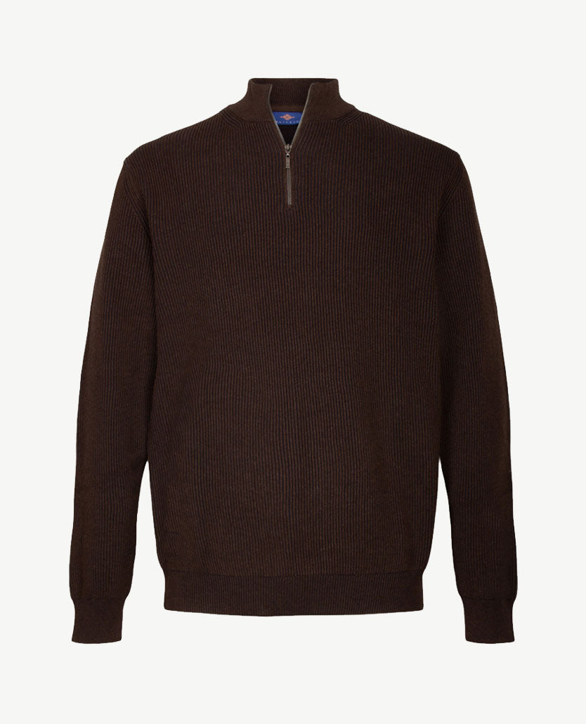 Baileys - Polo met rits - Ribbel gebreid - Two tone - Choco met navy