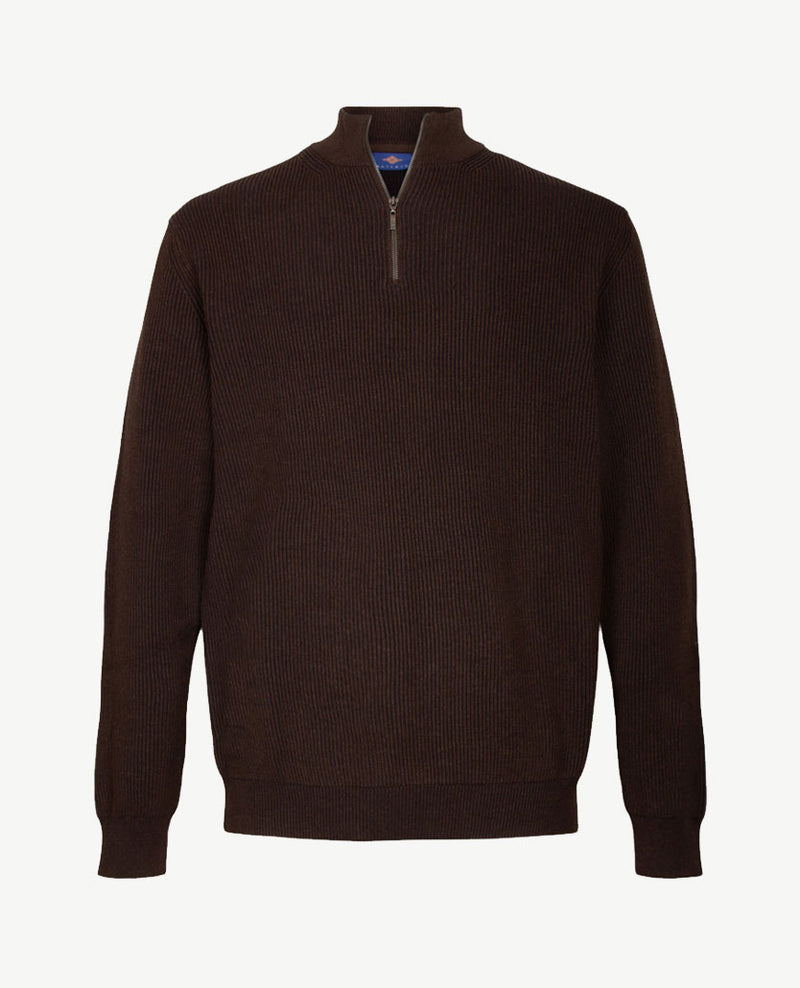 Baileys - Polo met rits - Ribbel gebreid - Two tone - Choco met navy