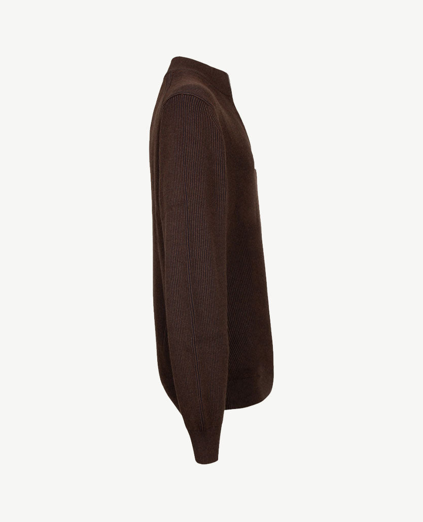 Baileys - Polo met rits - Ribbel gebreid - Two tone - Choco met navy